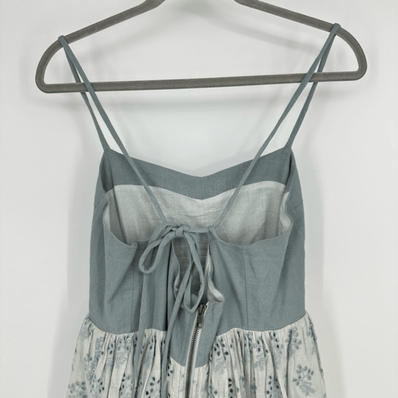 The Great Bustier Embroidered Eyelet Bow Tie Back Camelia Midi Dress M Blue - Picture 11 of 13